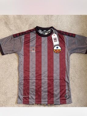 Club Esportiu Jupiter Barcelona Men's Maroon & Gray Striped Jersey